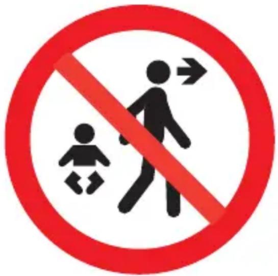 Prohibition sign indicating no crossing, with pictograms of a child and adult walking away
