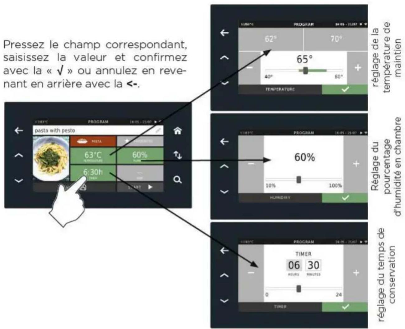 Unox EVEREO XEEC-1011-EPLS - Modification manuelle des paramètres du nouveau programme (nom, photo, minuteur, humidité et température) - 1