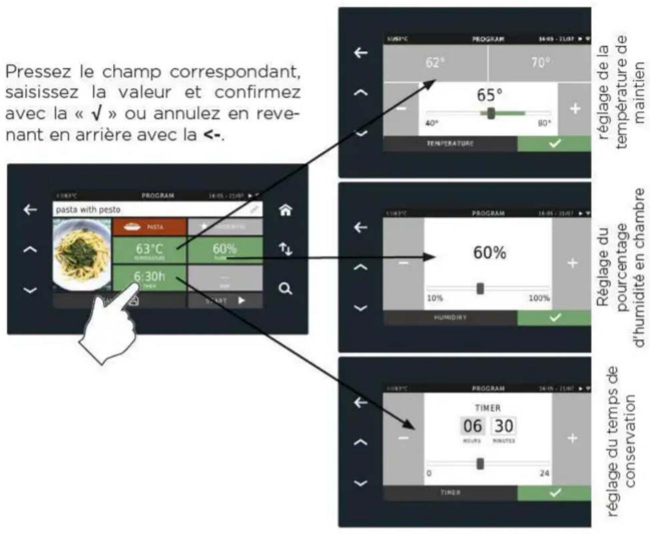 Unox EVEREO XEEC-0611-EPRS - Modification manuelle des paramètres du nouveau programme (nom, photo, minuteur, humidité et température) - 1