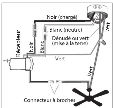 Noir (chargé) Blanc (neutre) Dénudé ou vert (mise à la terre) Vert Récêpteur Noir Blanc Vert Vert Connecteur à broches