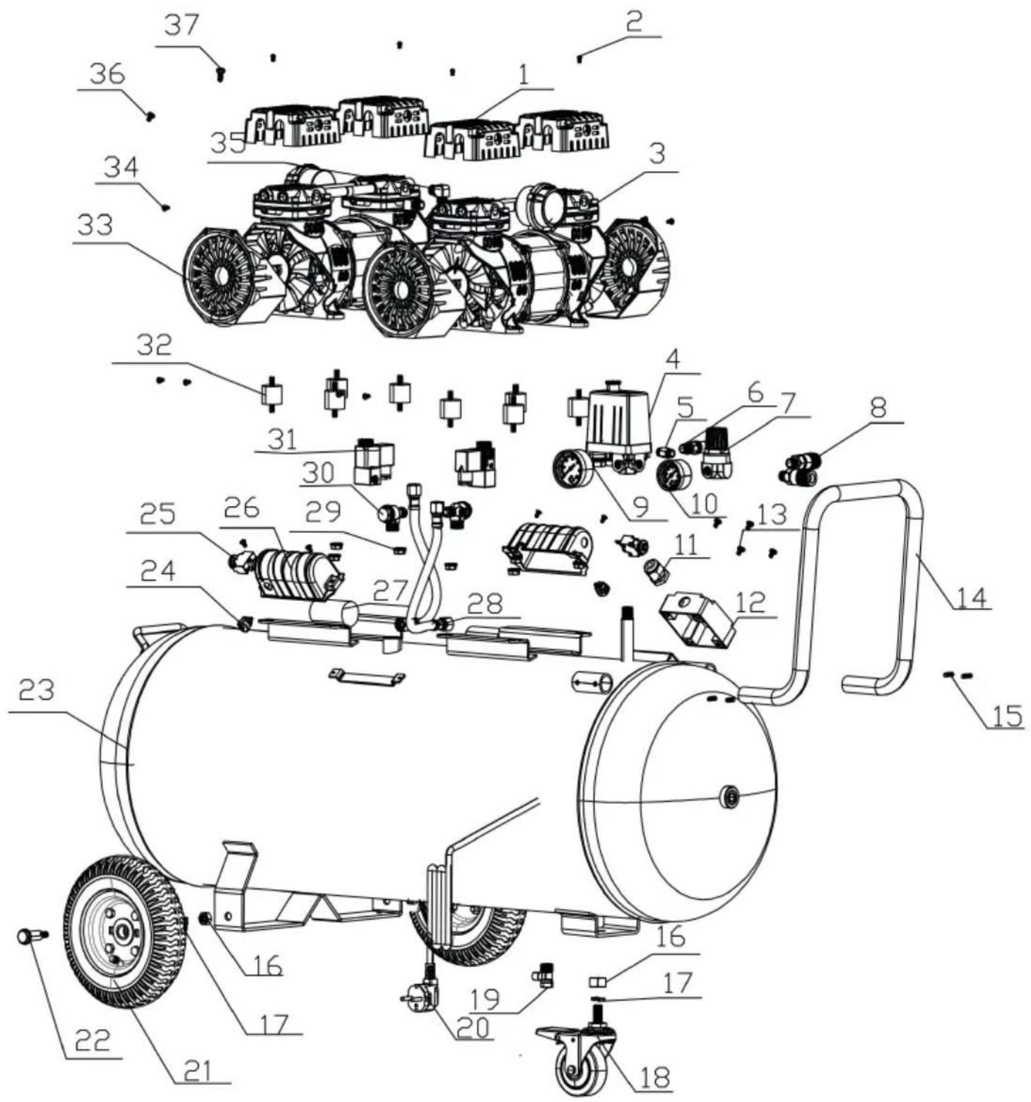 Technical diagram of a mechanical assembly with numbered components for identification