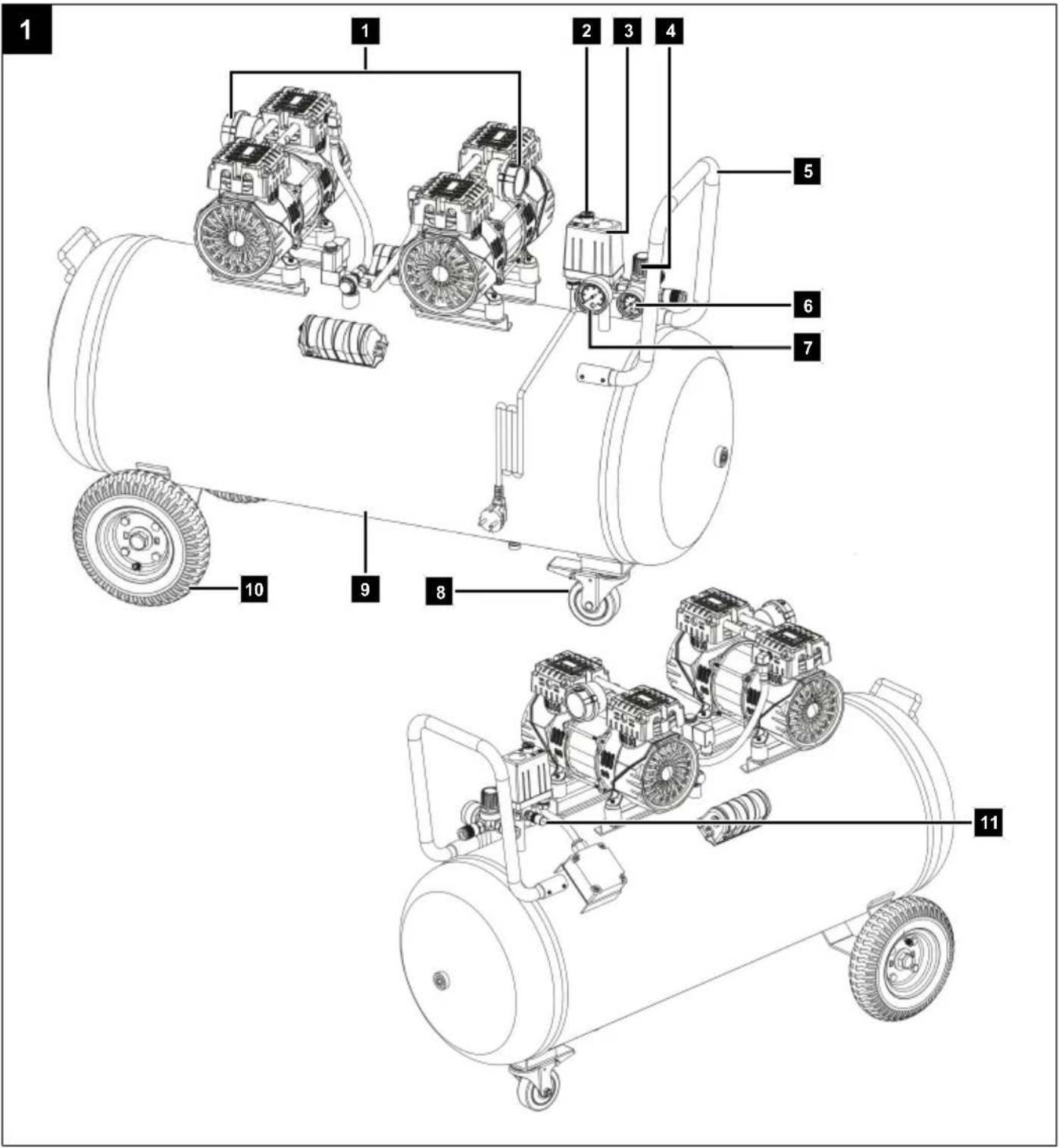 Technical diagram of a mechanical device with numbered components for identification