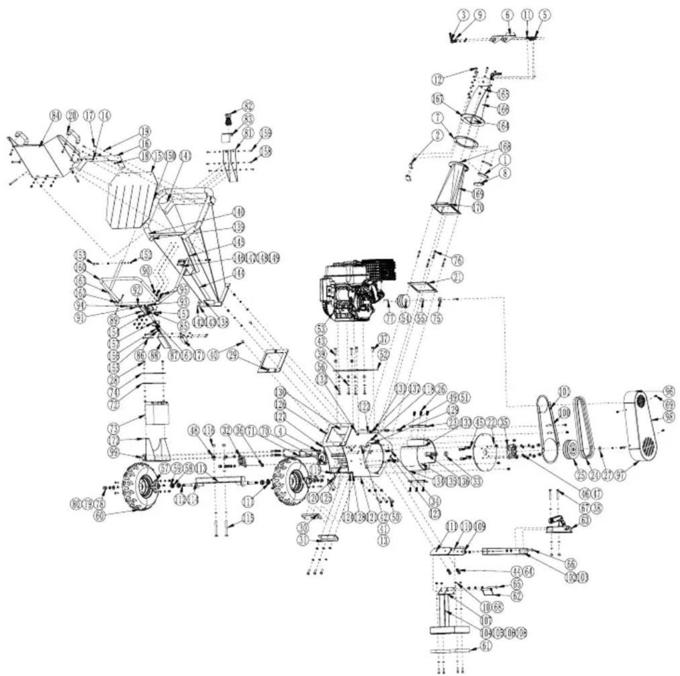 Technical schematic diagram of a mechanical assembly with numbered components and exploded view annotations