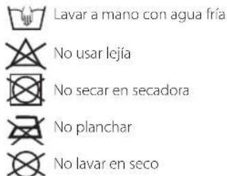 Lavar a mano con agua fría No usar lejía No secar en secadora No planchar No lavar en seco
