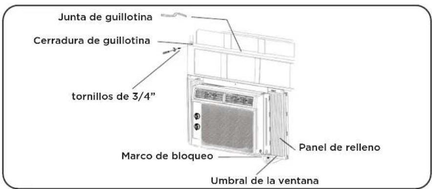 Junta de guillotina Cerradura de guillotina tornillos de 3/4" Marco de bloqueo Panel de relleno Umbral de la ventana