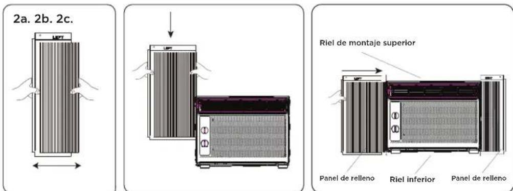 2a. 2b. 2c. Riel de montaje superior Panel de relleno Riel inferior Panel de relleno