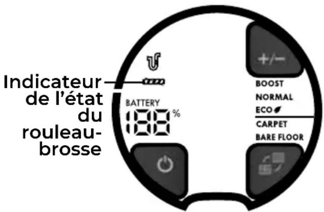 Indicateur de l'état du rouleau- brosse BATTERY 100 % BOOST NORMAL ECO CARPET BARE FLOOR