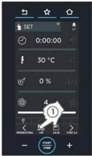 Unox BAKERTOP RETAIL XETC-12EU-YPRMN - ▶ Programmer un préchauffage en mode manuel - 1