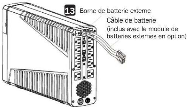 13 Borne de batterie externe Câble de batterie (inclus avec le module de batteries externes en option)