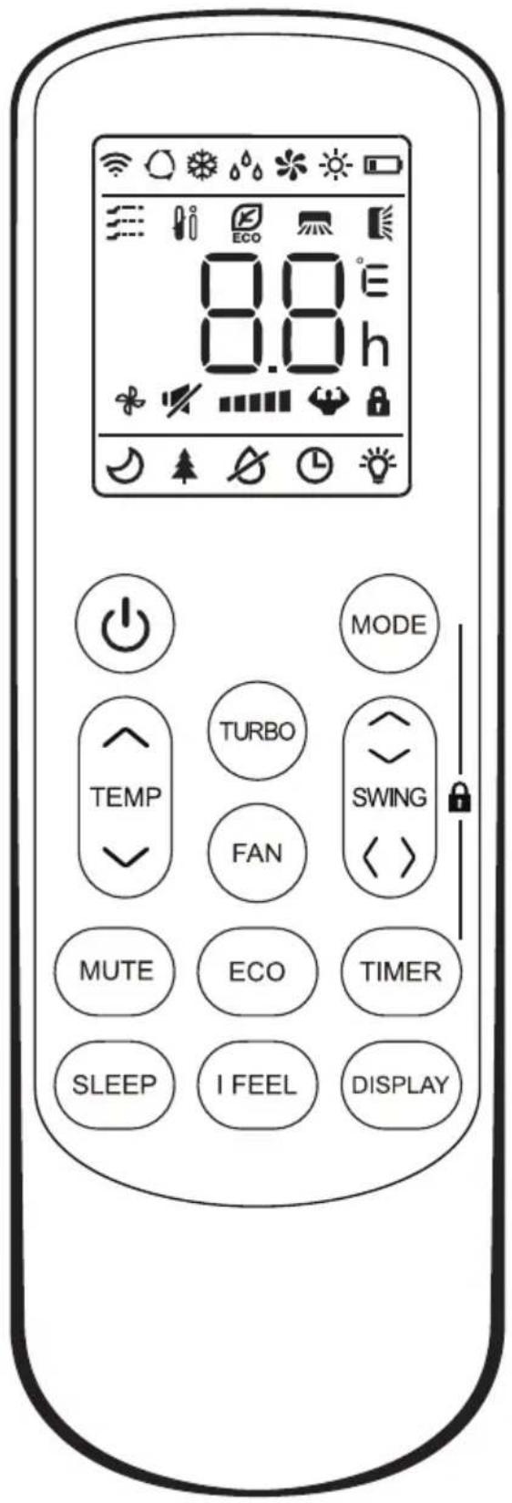 8.0° 8.0 h MODE TURBO SWING FAN TEMP MUTE ECO TIMER SLEEP I FEEL DISPLAY