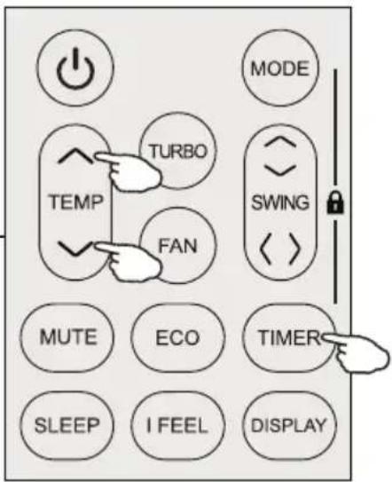 MODE TURBO TEMP FAN SWING MUTE ECO TIMER SLEEP I FEEL DISPLAY