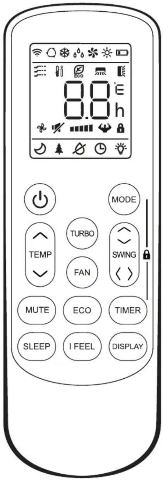 8.0° 8.0 h MODE TURBO SWING FAN TEMP MUTE ECO TIMER SLEEP I FEEL DISPLAY