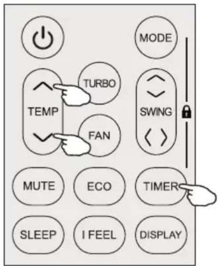 MODE TURBO TEMP FAN SWING MUTE ECO TIMER SLEEP I FEEL DISPLAY