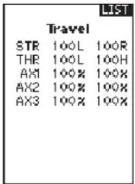 LIST Travel STR 100L 100R THR 100L 100H AX1 100% 100% AX2 100% 100% AX3 100% 100%