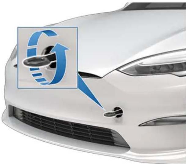 TESLA Model S (2026) - Traction du véhicule sur la dépanneuse à plateau par l'avant (à l'aide de l'anneau de remorquage) - 4