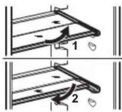 Technical diagram showing two mechanical assembly steps with labeled components and directional arrows
