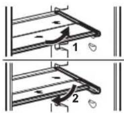 Technical diagram showing two mechanical assembly steps with labeled components and directional arrows