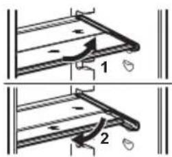 Technical diagram showing two mechanical assembly steps with labeled components and directional arrows