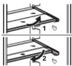 Technical diagram showing two mechanical assembly steps with labeled components and directional arrows