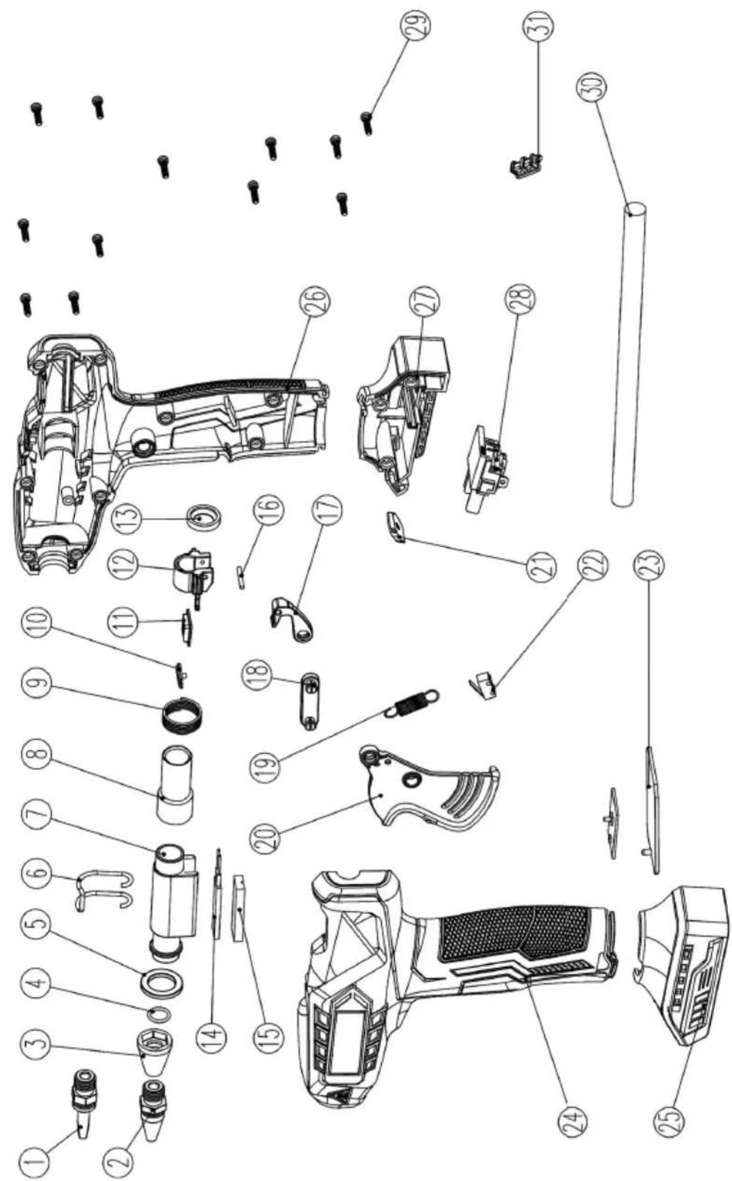 Exploded view diagram of a device with numbered parts for identification