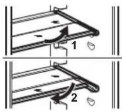 Technical diagram showing two mechanical assembly steps with labeled components and directional arrows