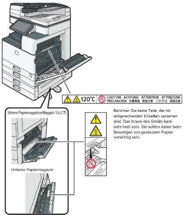 RICOH IM 3500A - Positionen der WARNUNG- und ACHTUNG-Aufkleber - 1