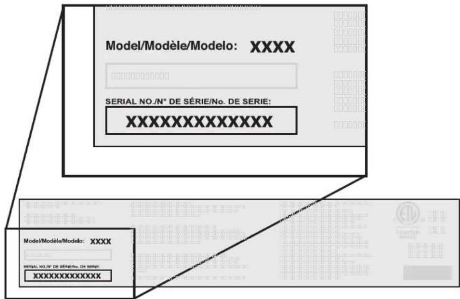 Model/Modèle/Modelo: XXXX SERIAL NO./N° DE SÉRIE/No. DE SERIE: XXXXXXXXXXXX Model/Modèle/Modelo: XXXX SERIAL NO./N° DE SÉRIE/No. DE SERIE: XXXXXXXXXXXX