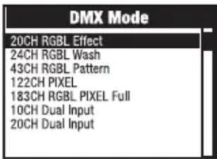 Cameo OTOS L16 - USTAWIANIE TRYBU DMX (DMX Mode) - 2