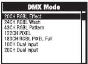 Cameo OTOS L16 - RÉGLAGE DU MODE DMX (DMX Mode) - 2