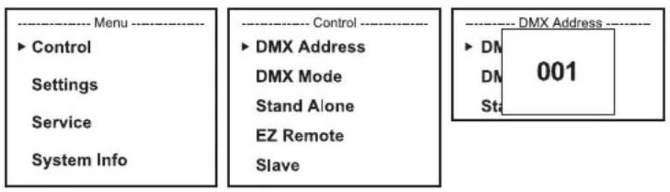Cameo ZENIT W600 G2 - IMPOSTAZIONE DELL'INDIRIZZO DMX INIZIALE (DMX Address) - 1