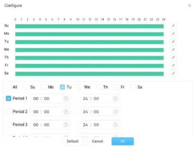 Configure Su Mo Tu We Th Fr Sa All Su Mo Tu We Th Fr Sa ✓ Period 1 00 : 00 24 : 00 Period 2 00 : 00 24 : 00 Period 3 00 : 00 24 : 00 Default Cancel OK