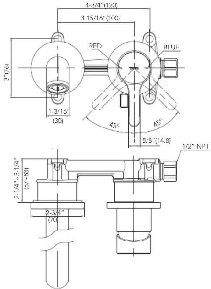 TOTO TLS01310U - ROUGH-IN DIMENSIONS / BOSQUEJO ROBINETTERIE BRUTE / DIMENSÕES APROXIMADAS - 1