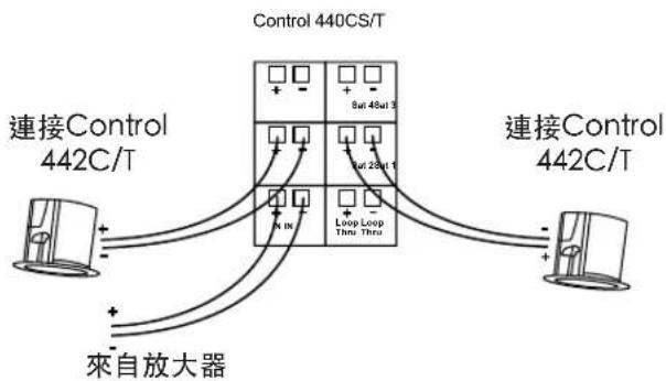JBL Control 416C/T - 將Control 442C/T衛星揚聲器連接到Control 440CS/T低音炮。 - 1