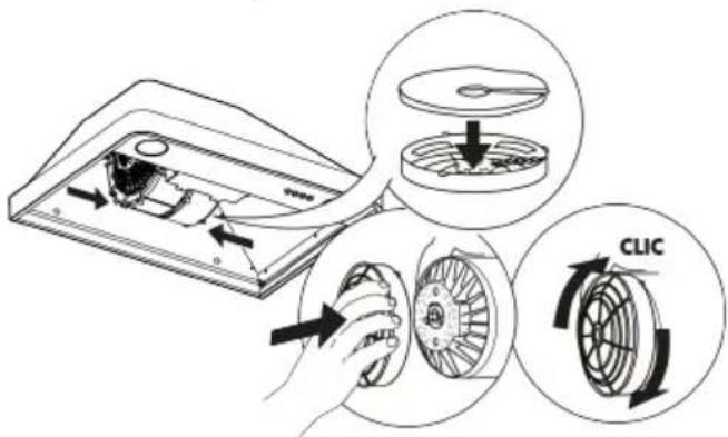 IKEA NILSBYN - Hiilisuodattimen huolto (jos liesituuletin on asennettu ilmankiertotilaan) - 1
