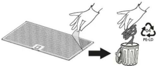 Diagram illustrating the process of removing a plastic waste into a waste bin, with labeled components including PE-LD and 04.