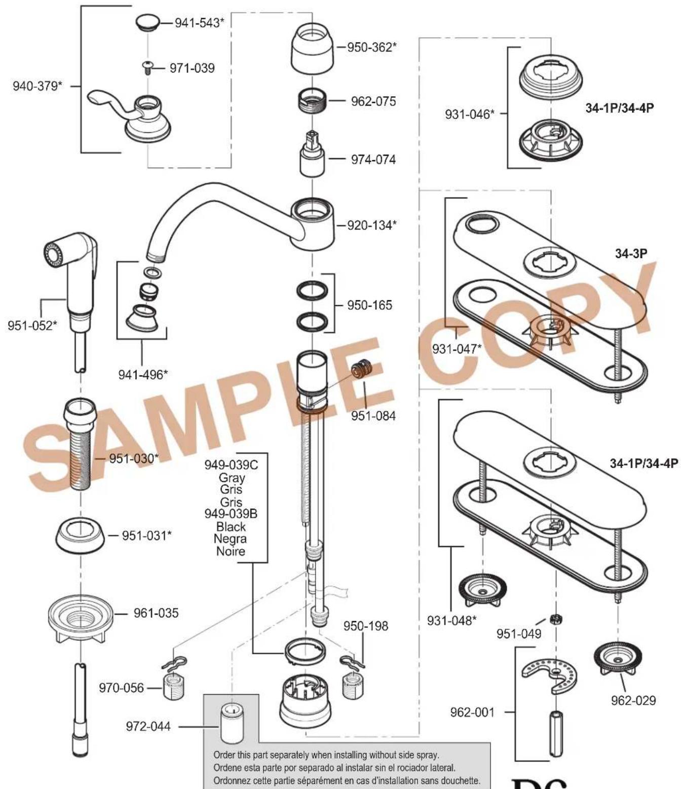 Pfister Portland LG34-4P - 1-800-PFAUCET (1-800-732-8238) - 1