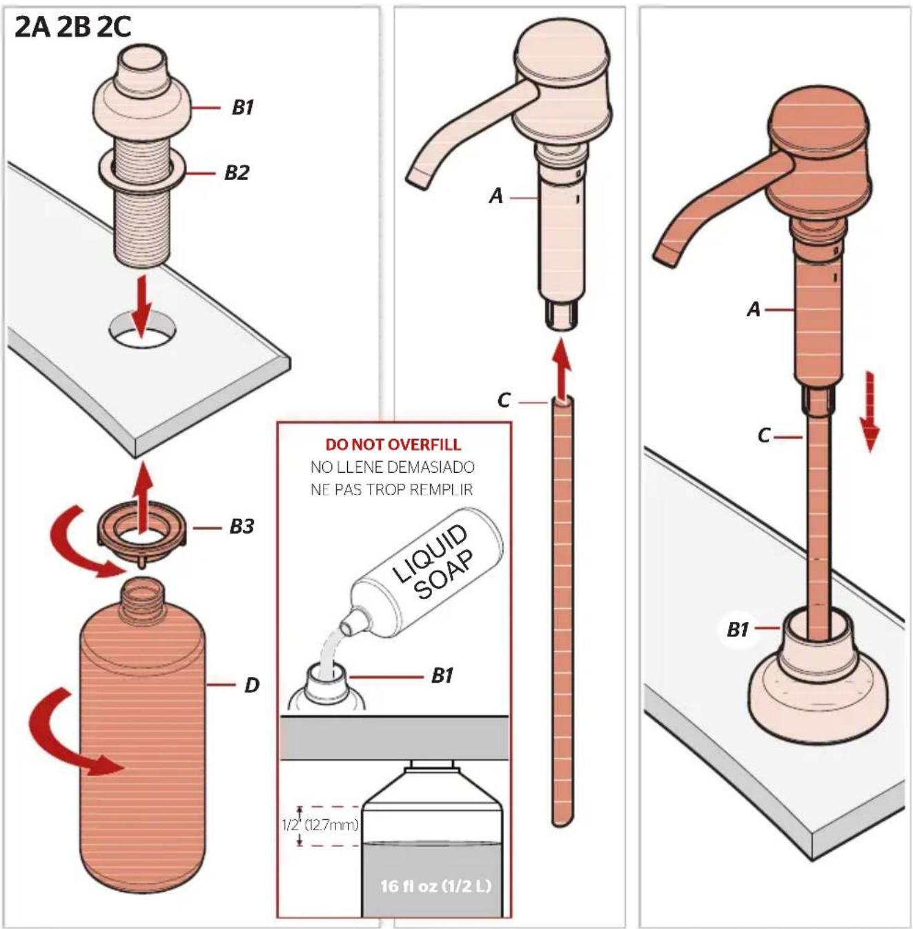 Pfister Port Haven KSD-TD - Install Soap Dispenser Instale el dispensador de jabón Installer le distributeur de savon - 1