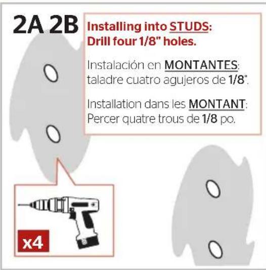 Pfister Universal Traditional BPH-UTD0 - Bracket Installation: Studs Installation Intalación del soporte: Instalación del Montantes Installation des supports de fixation: Installation du Montant - 3