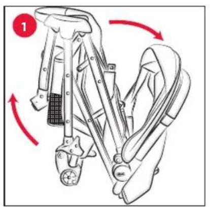 Diagram of a bicycle seatbelt mechanism with labeled parts and red directional arrows indicating motion