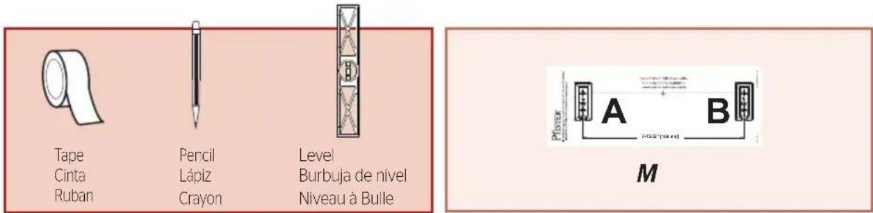 Tape Cinta Ruban Pencil Lápiz Crayon Level Burbuja de nivel Niveau à Bulle A B M