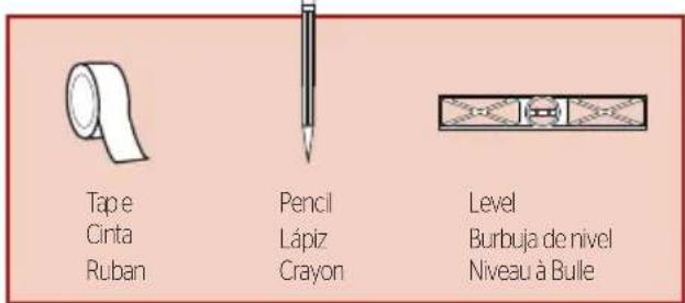 Tap e Cinta Ruban Pencil Lápiz Crayon Level Burbuja de nivel Niveau à Bulle