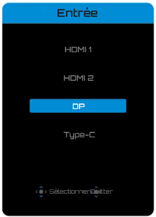 Entrée HDMI 1 HDMI 2 DP Type-C < > Sélectionner Quitter