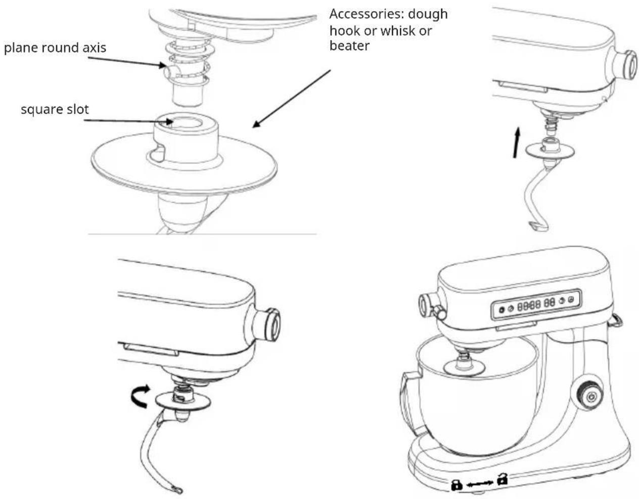 Klarstein Chiara - Dough hook/ Beater/ Whisk installation - 1