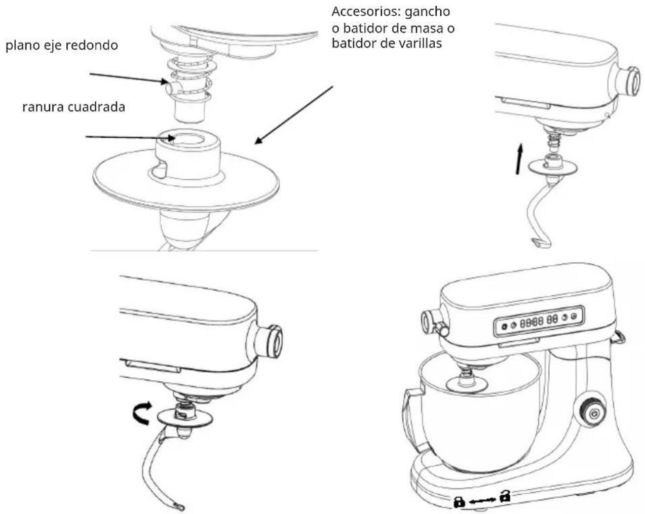 Klarstein Chiara - Instalación de gancho para masa/ batidor/ batidora - 1