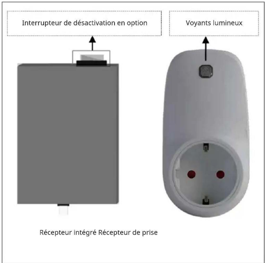 Interrupteur de désactivation en option Réccepteur intégré Récepteur de prise Voyants lumineux