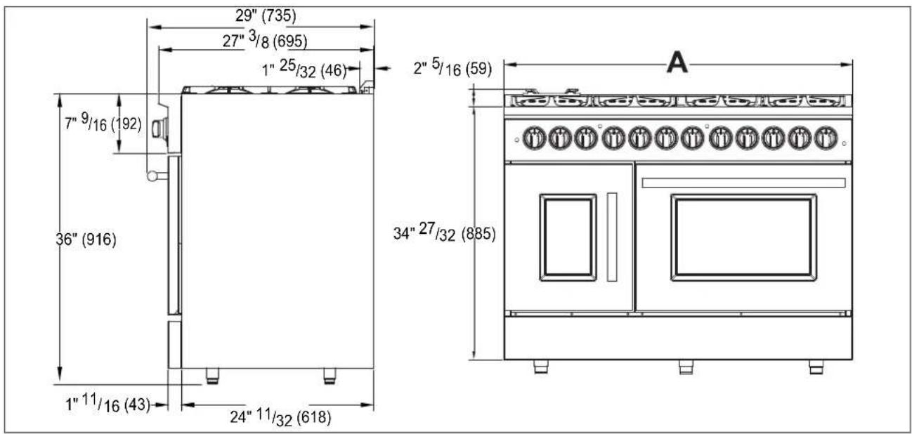 Forno FFSGS635648BLK - Dimensions du produit et des armoires - 4