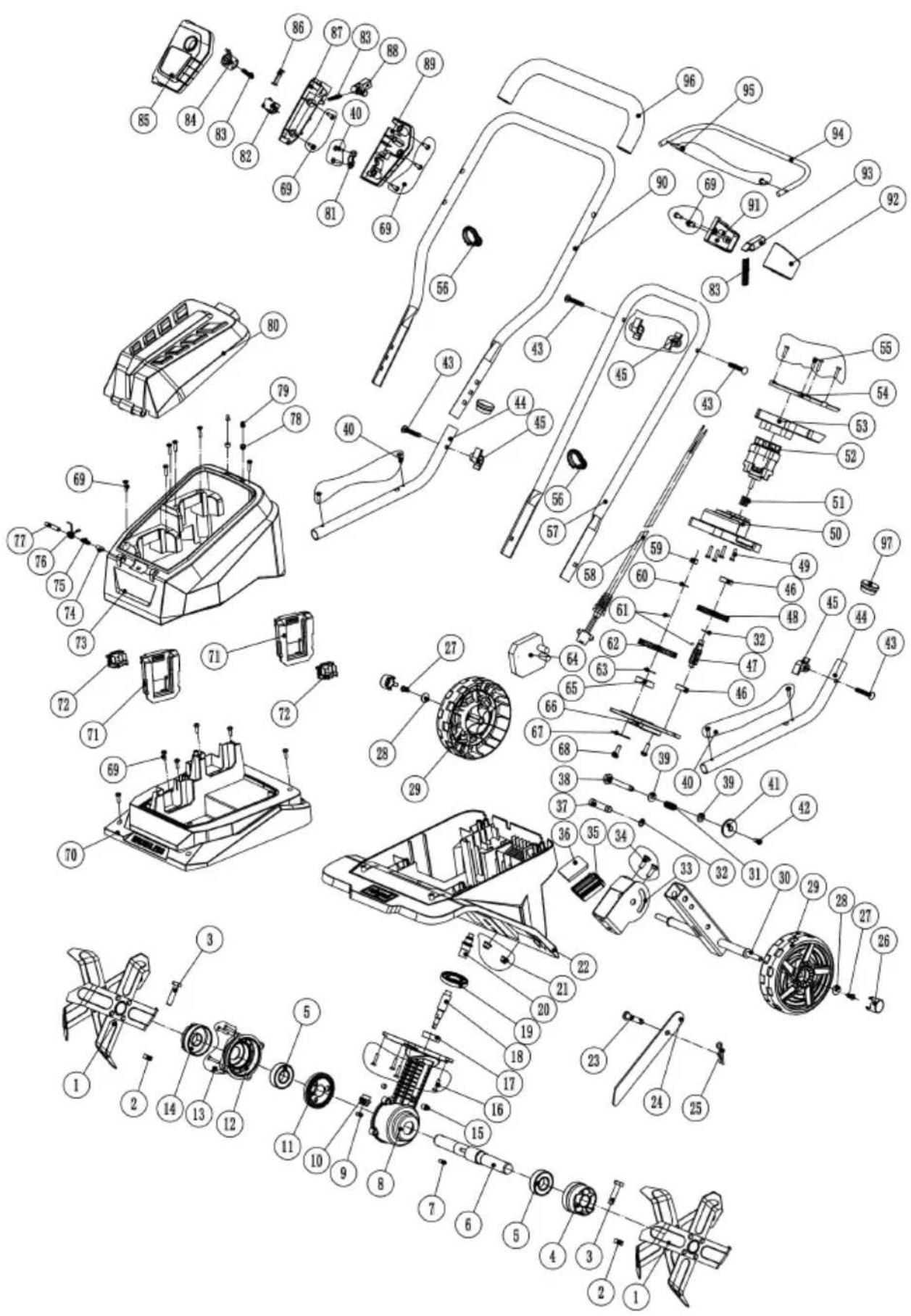 Exploded view diagram of a mechanical device with numbered parts for identification