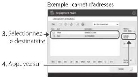 Exemple : carnet d'adresses 3. Sélectionnez le destinataire. 4. Appuyez sur