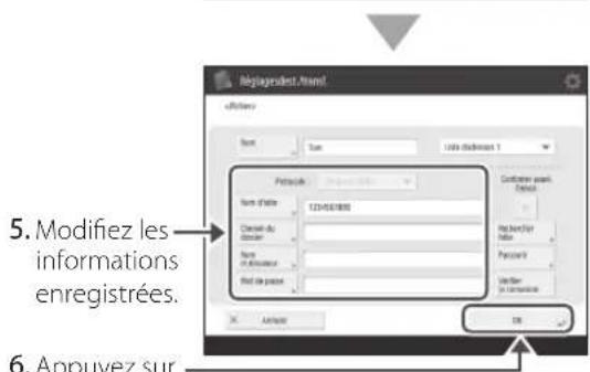 5. Modifiez les informations enregistrées. 6. Appuyez sur