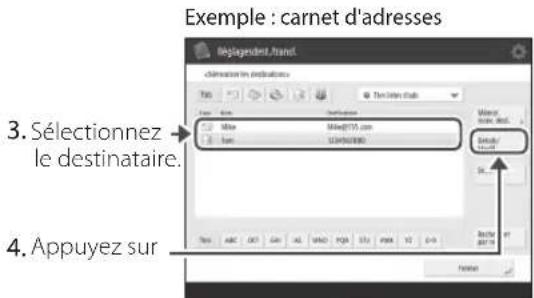 Exemple : carnet d'adresses 3. Sélectionnez le destinataire. 4. Appuyez sur